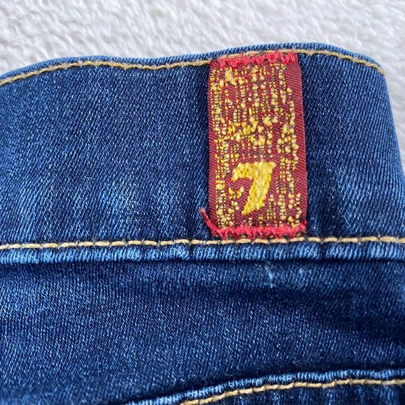 7 For All Mankind Women's Jeans Size 30 Skinny Dark Wash Denim with Paint Spots - Picture 14 of 16